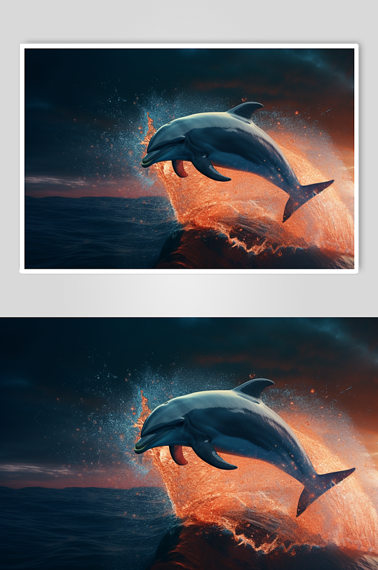 AI数字艺术卡通海豚海洋动物摄影图片