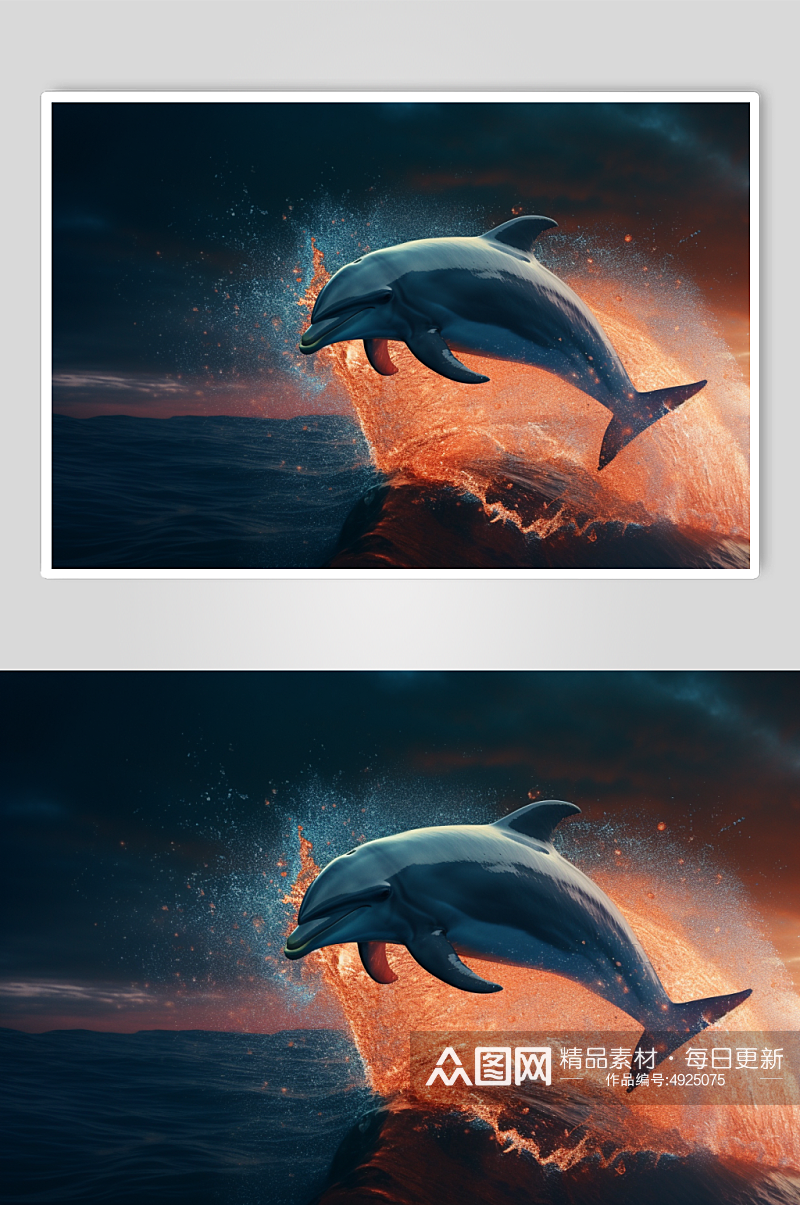 AI数字艺术卡通海豚海洋动物摄影图片素材