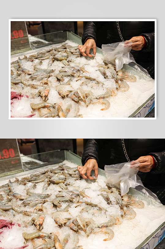 生鲜海鲜市场海虾大青虾海鲜摄影图片