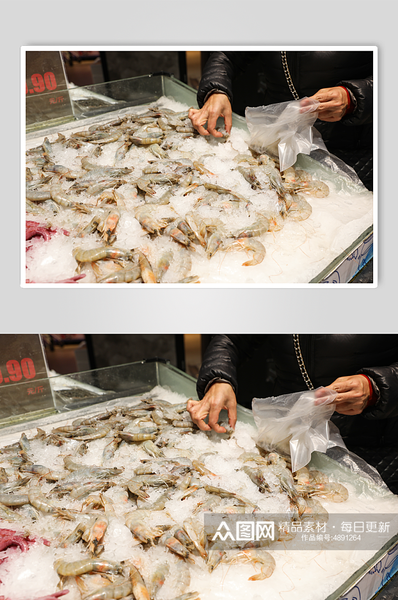 生鲜海鲜市场海虾大青虾海鲜摄影图片素材