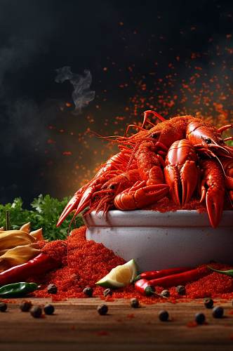 AI数字艺术传统海鲜龙虾美食图片