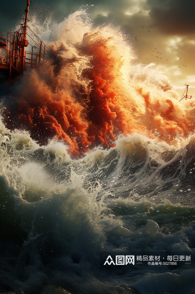 AI数字艺术自然灾害海啸摄影图片素材
