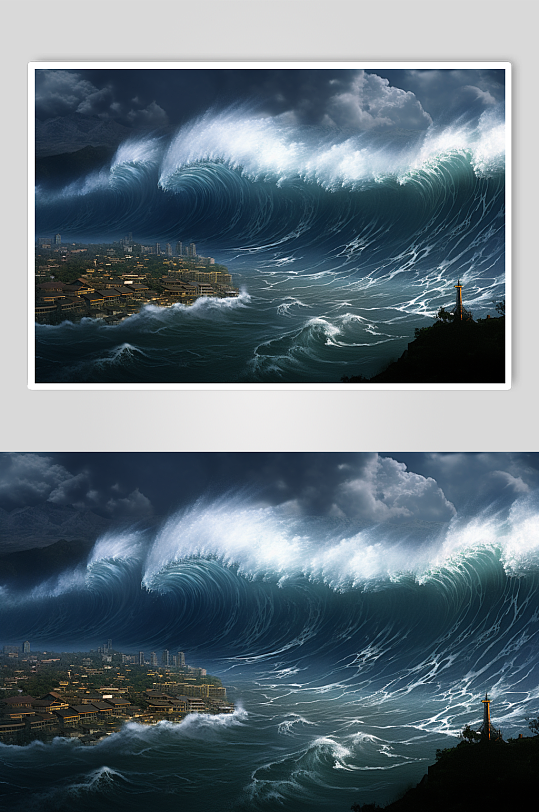 AI数字艺术自然灾害海啸摄影图片