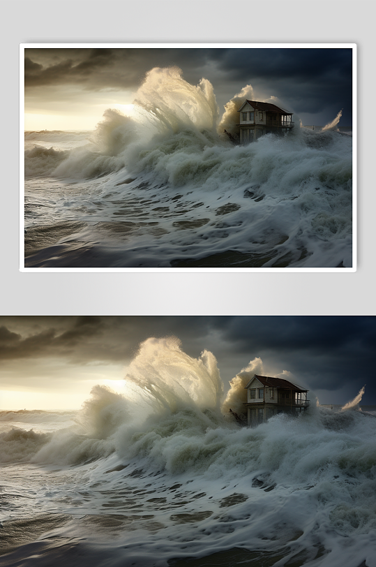 AI数字艺术自然灾害海啸摄影图片