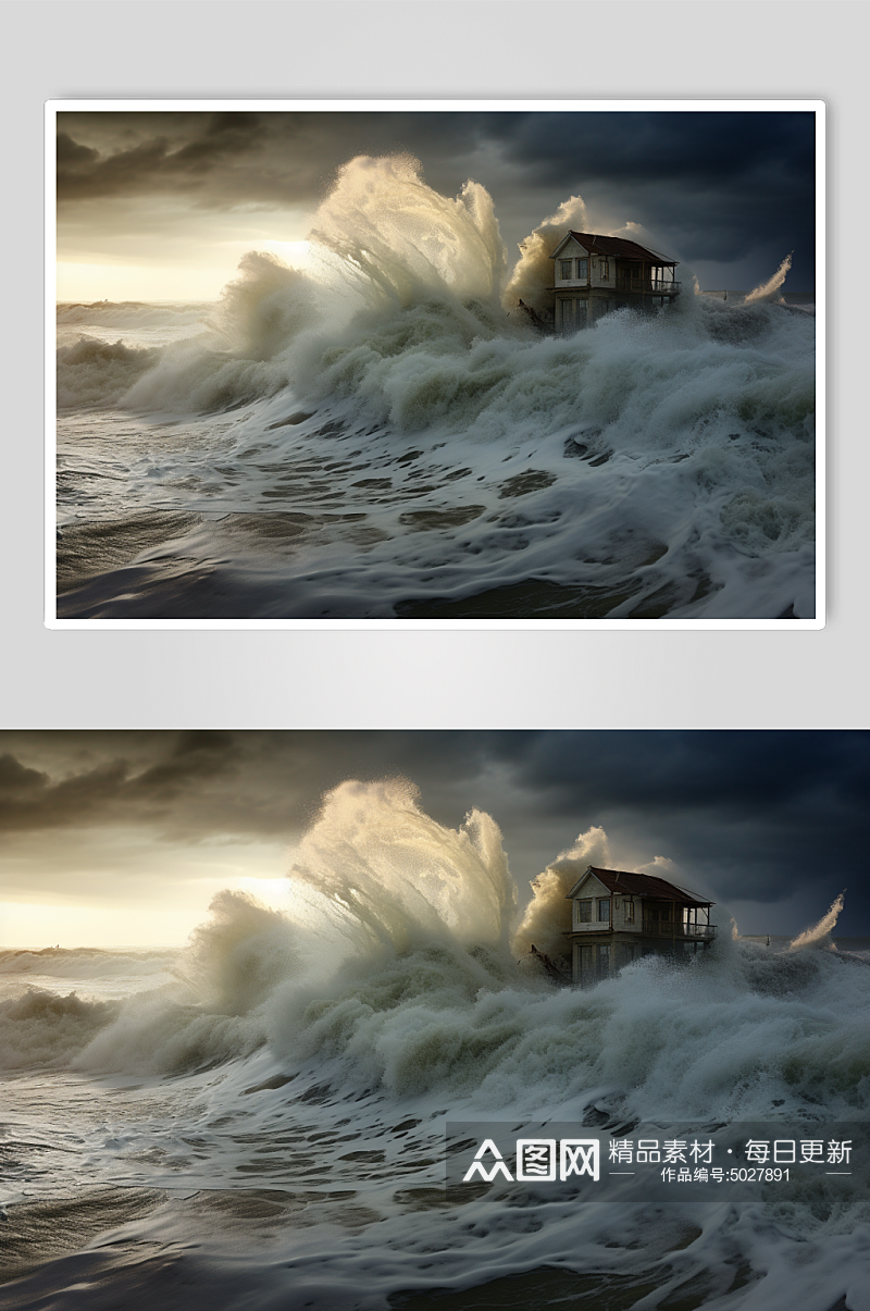 AI数字艺术自然灾害海啸摄影图片素材