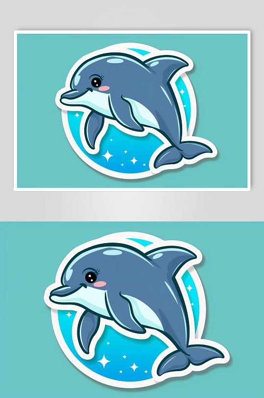AI数字艺术卡通海洋动物海豚涂鸦插画贴纸-众图网