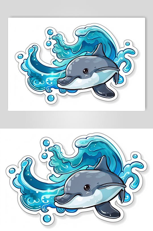 AI数字艺术卡通海洋动物海豚涂鸦插画贴纸-众图网
