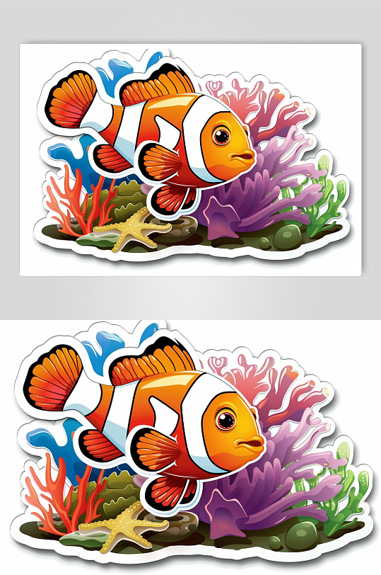 数字艺术卡通海洋动物小丑鱼涂鸦插画贴纸-众图网
