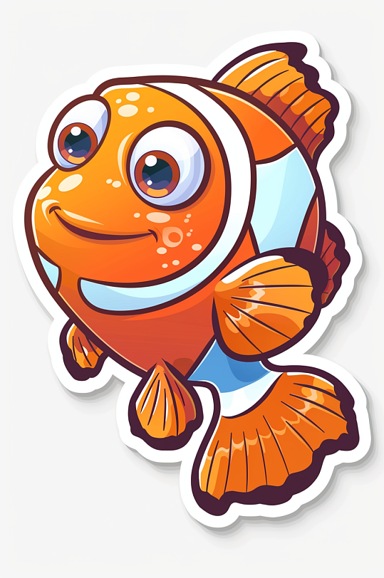 数字艺术卡通海洋动物小丑鱼涂鸦插画贴纸-众图网