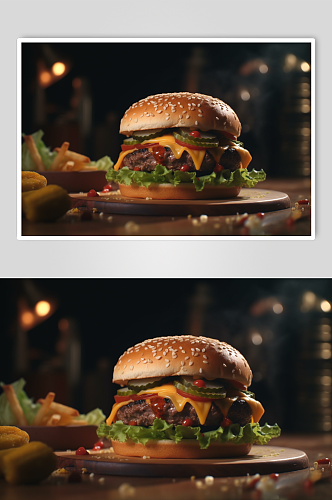 AI数字艺术高清汉堡包快餐美食摄影图片