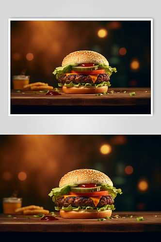 AI数字艺术美味汉堡包快餐美食摄影图片