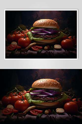 AI数字艺术美味汉堡包快餐美食摄影图片