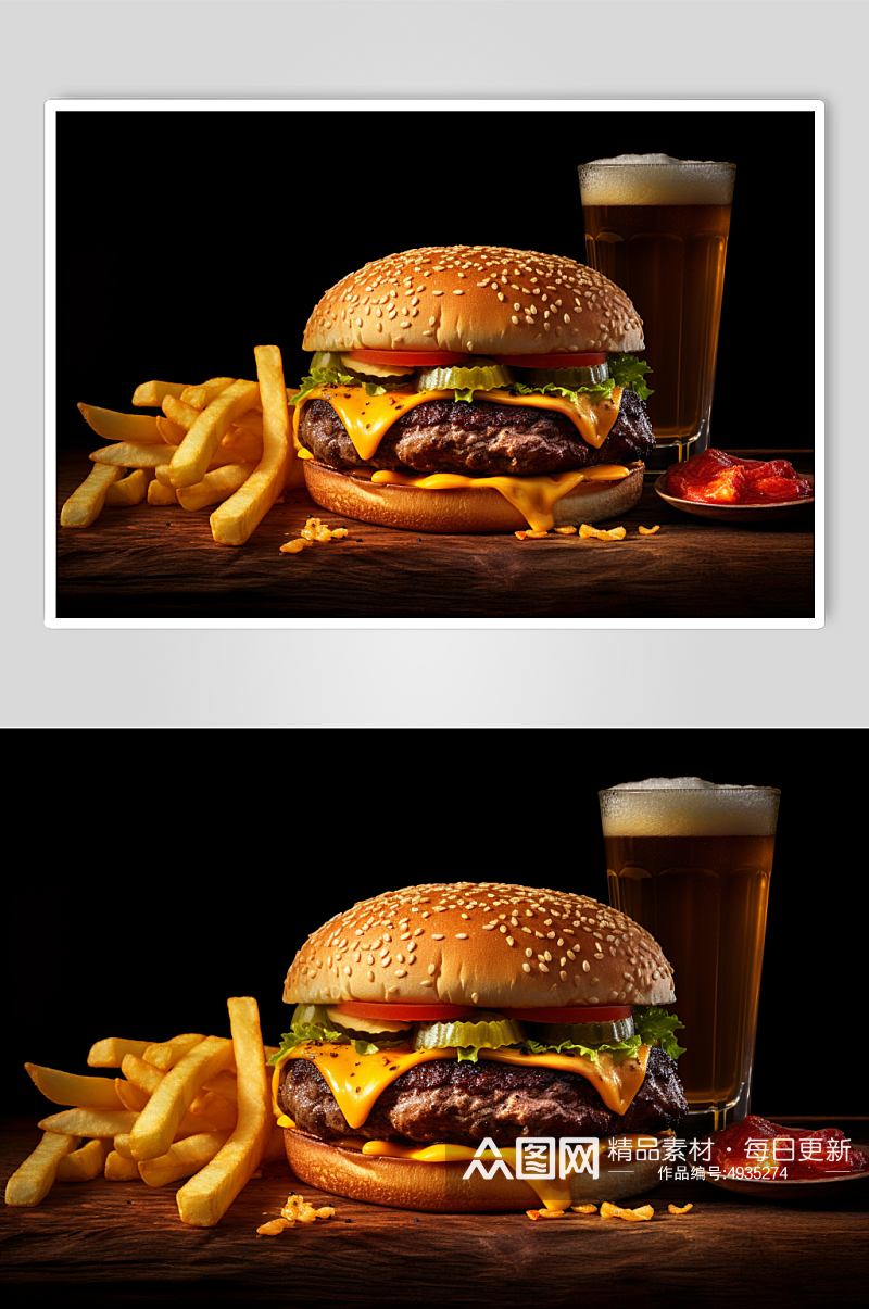 AI数字艺术简约汉堡包快餐美食摄影图片素材