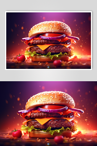 AI数字艺术简约汉堡包快餐美食摄影图片