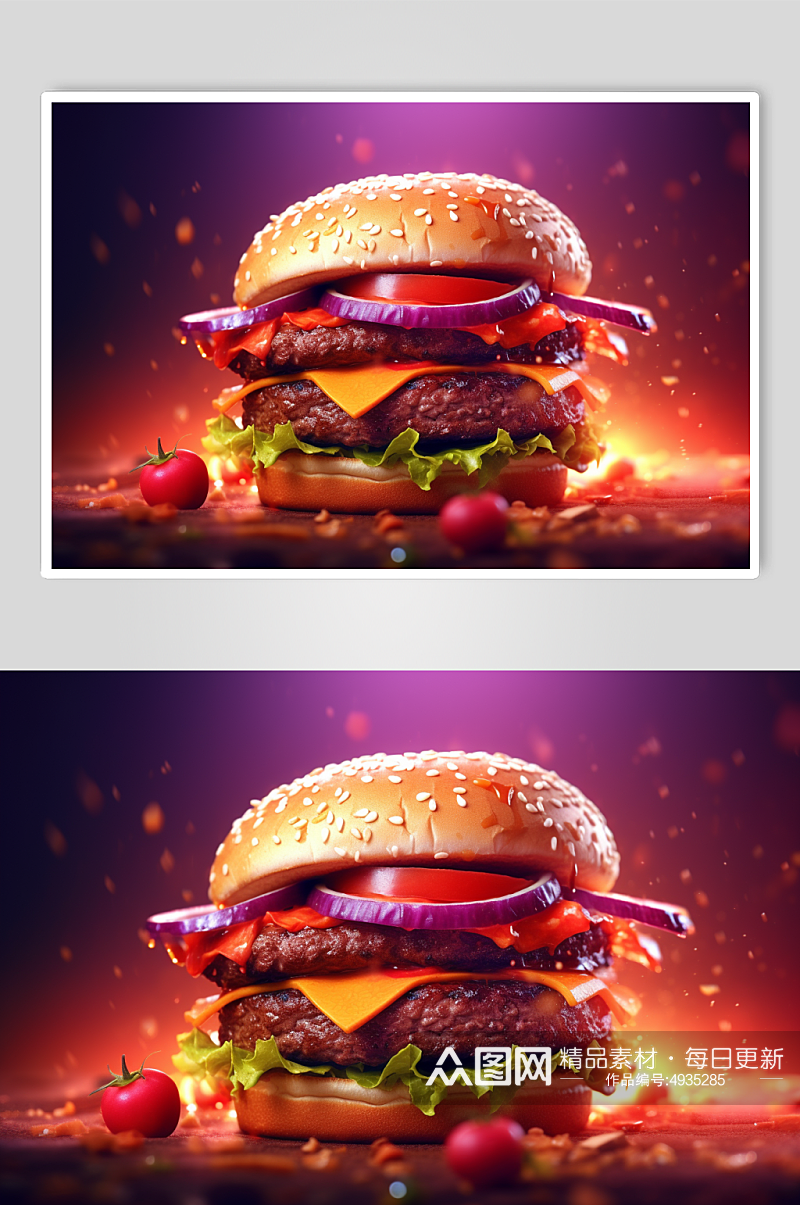AI数字艺术简约汉堡包快餐美食摄影图片素材