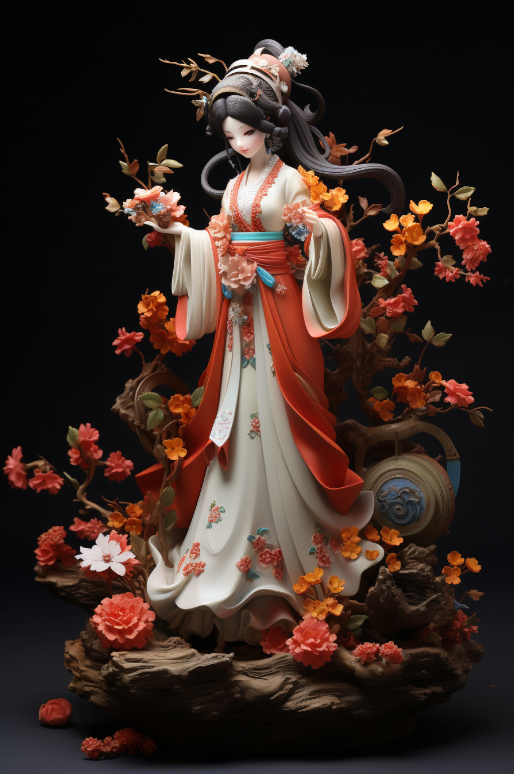 AI数字艺术汉服女孩赏花人物模型素材