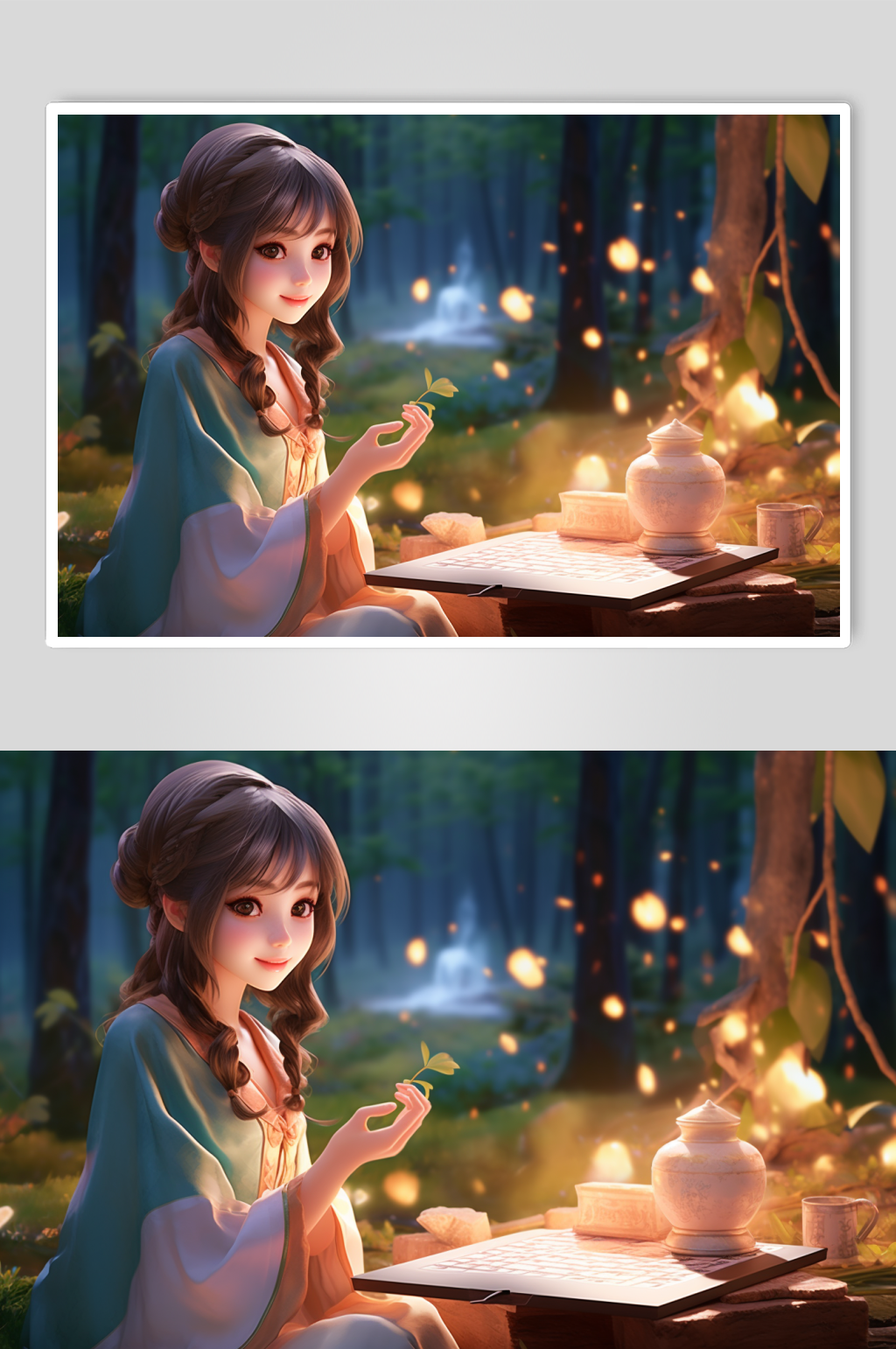 AI数字艺术汉服女生CG露营模型素材