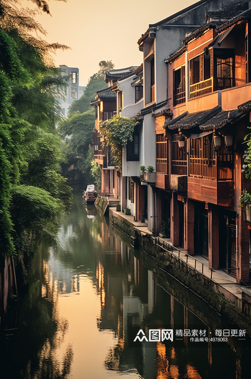 AI数字艺术乌镇国内城市杭州景点摄影图片素材