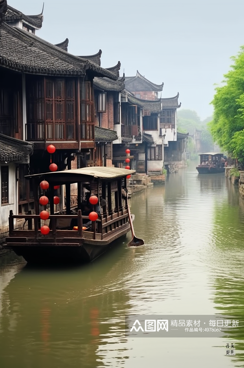 AI数字艺术乌镇国内城市杭州景点摄影图片素材