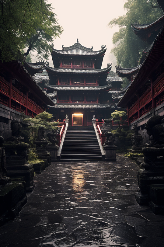 AI数字艺术灵隐寺国内城市杭州风景摄影图
