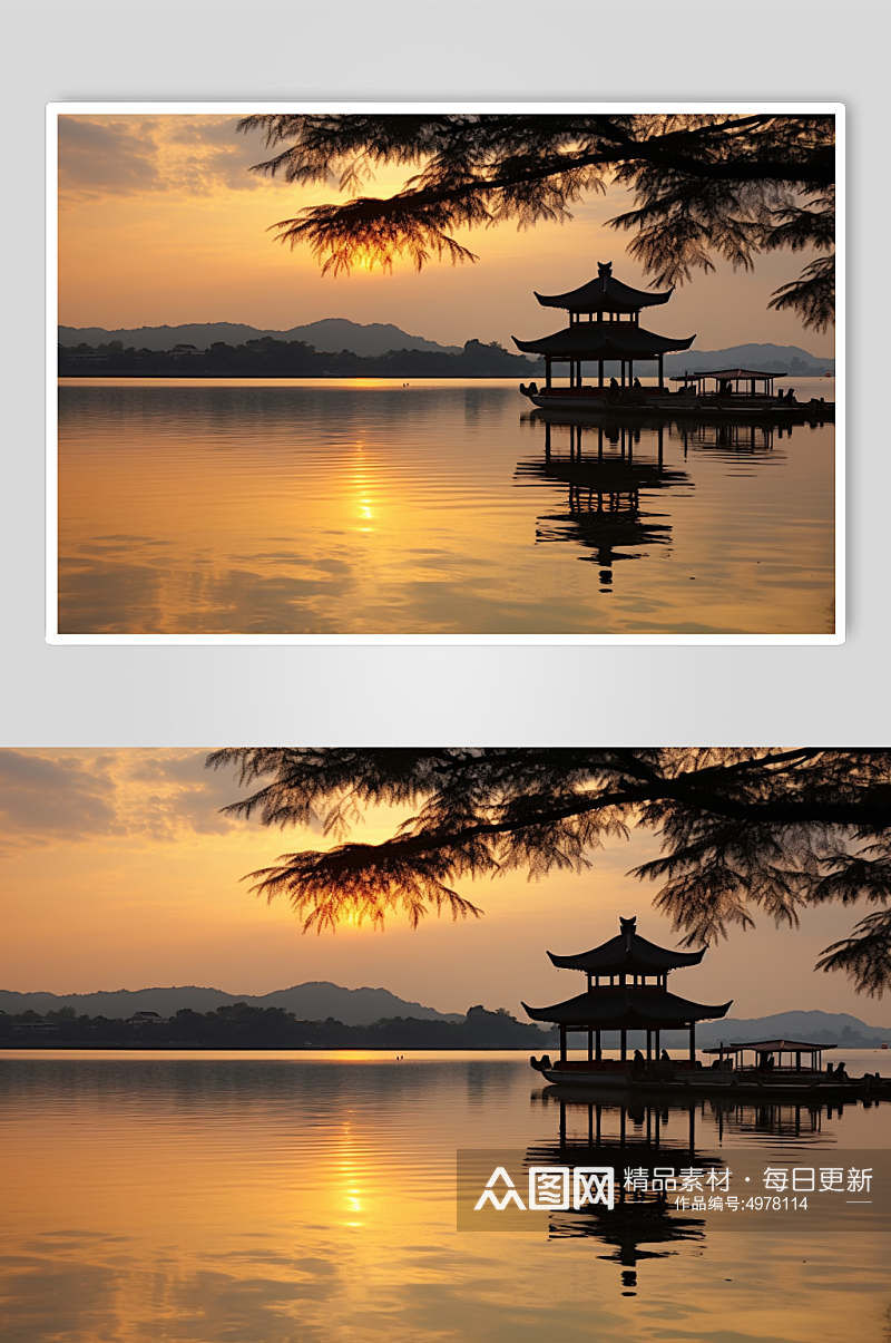 AI数字艺术西湖国内城市杭州风景摄影图片素材