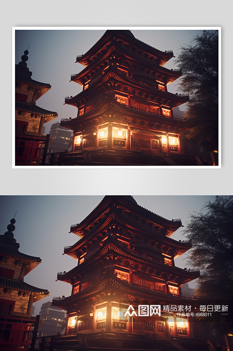 AI数字艺术苏州寒山寺旅游景点风景摄影图素材