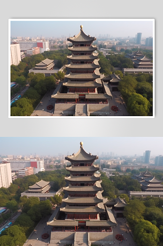 AI数字艺术苏州寒山寺旅游景点风景摄影图