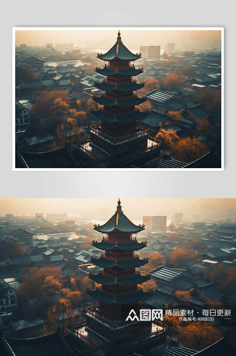 AI数字艺术苏州寒山寺旅游景点风景摄影图素材