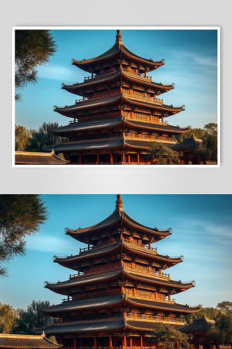 AI数字艺术苏州寒山寺旅游景点风景摄影图