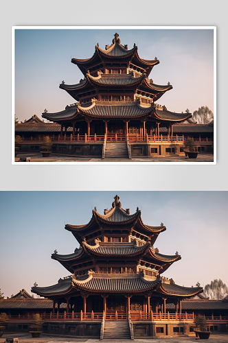 AI数字艺术苏州寒山寺旅游景点风景摄影图