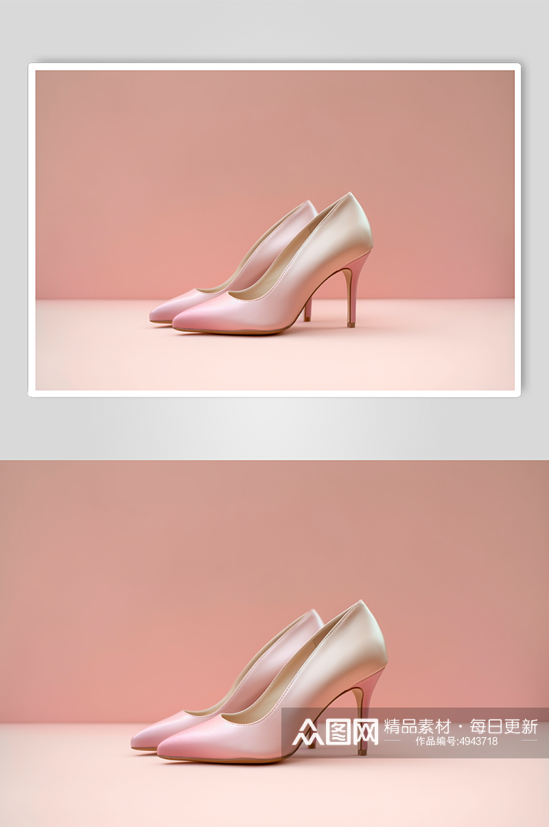 AI数字艺术高清粉色韩式细跟高跟鞋单鞋摄影图片素材