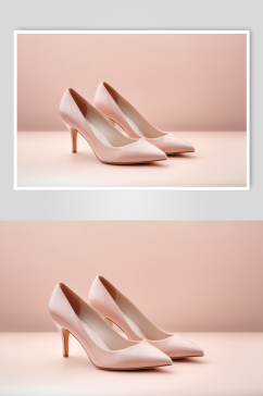 AI数字艺术高清粉色韩式细跟高跟鞋单鞋摄影图片