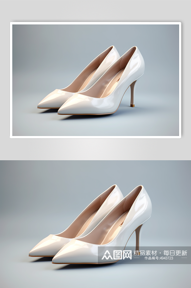 AI数字艺术高清白色韩式细跟单鞋摄影图片素材