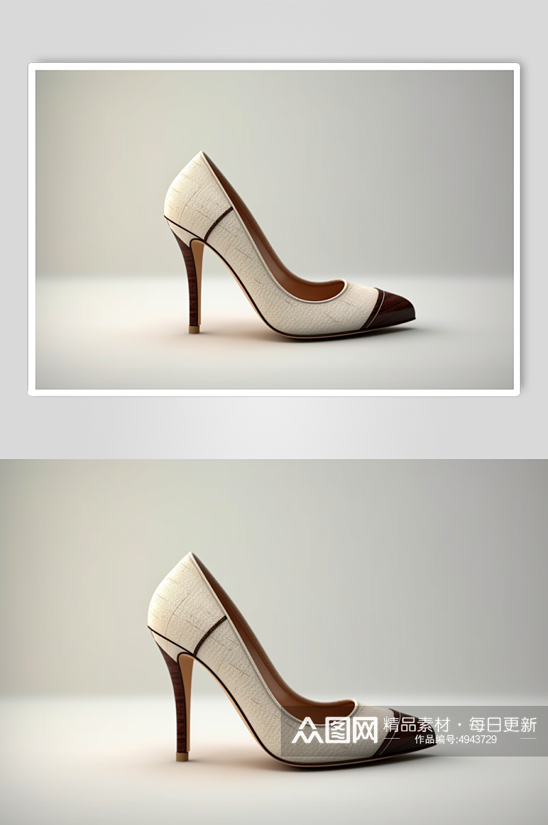 AI数字艺术高清拼色韩式细跟单鞋摄影图片素材