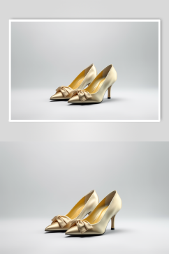 AI数字艺术简约黄色韩式细跟单鞋摄影图片