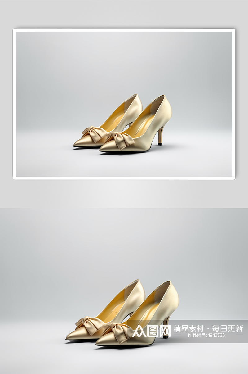 AI数字艺术简约黄色韩式细跟单鞋摄影图片素材