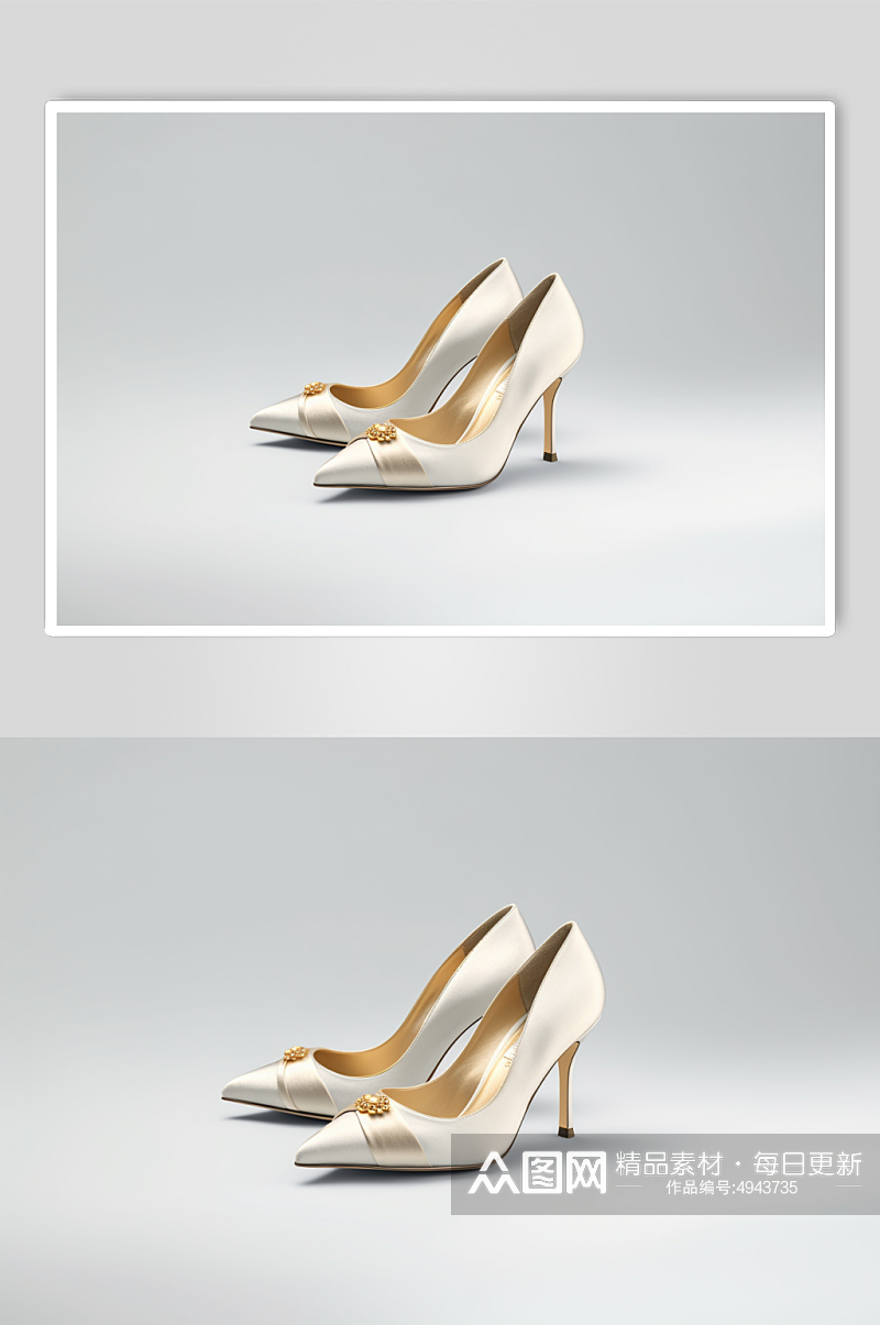 AI数字艺术简约白色韩式细跟单鞋摄影图片素材