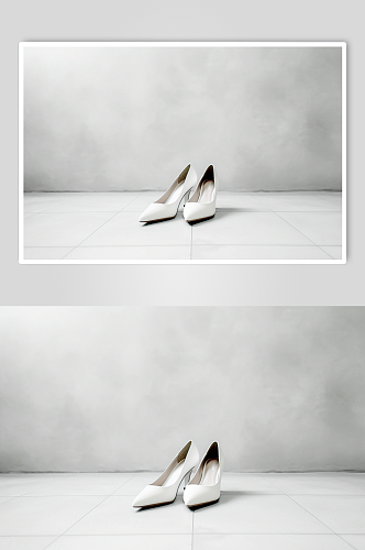 AI数字艺术简约白色韩式细跟单鞋摄影图片