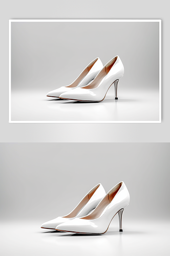 AI数字艺术简约白色韩式细跟高跟鞋单鞋摄影图片
