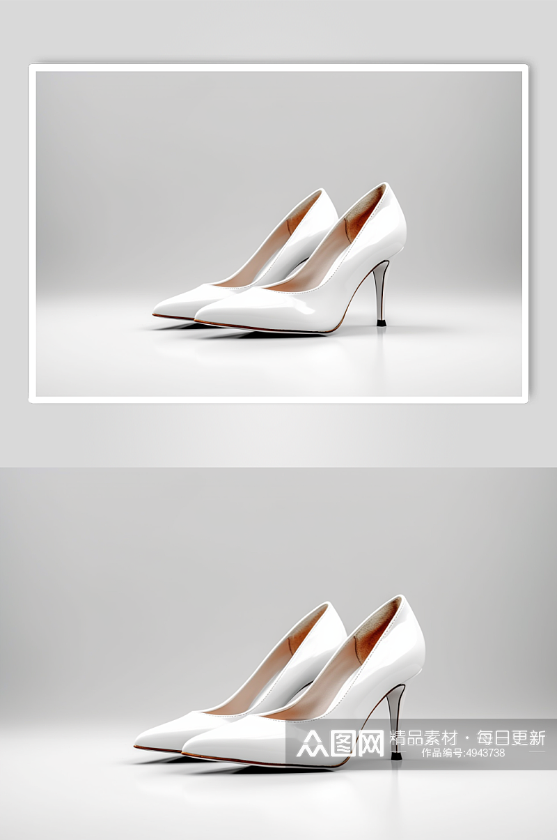 AI数字艺术简约白色韩式细跟高跟鞋单鞋摄影图片素材