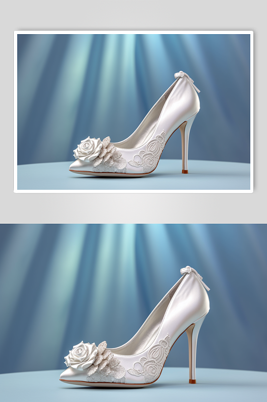 AI数字艺术简约白色韩式细跟单鞋摄影图片-众图网