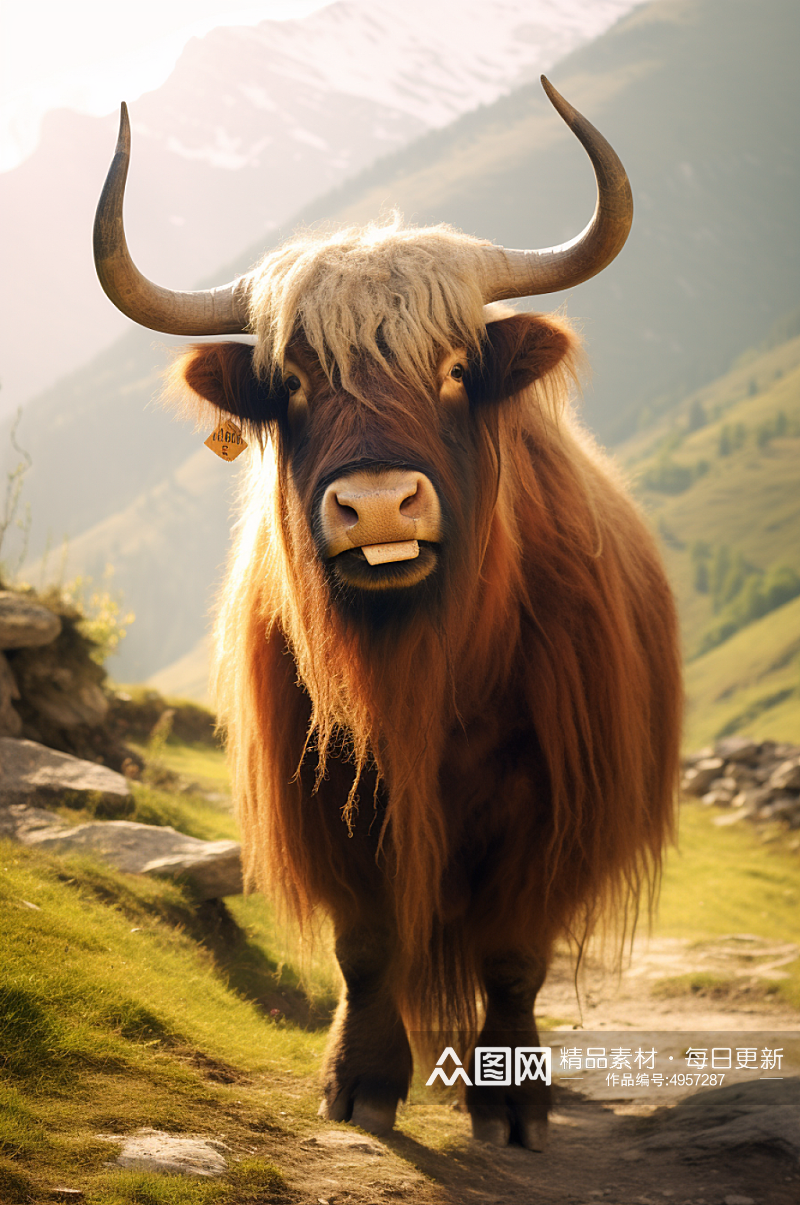 AI数字艺术清晰高原牦牛牲畜动物摄影图片素材