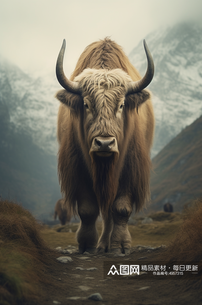 AI数字艺术呆萌高原牦牛牲畜动物摄影图片素材