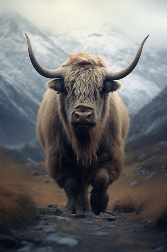AI数字艺术呆萌高原牦牛牲畜动物摄影图片