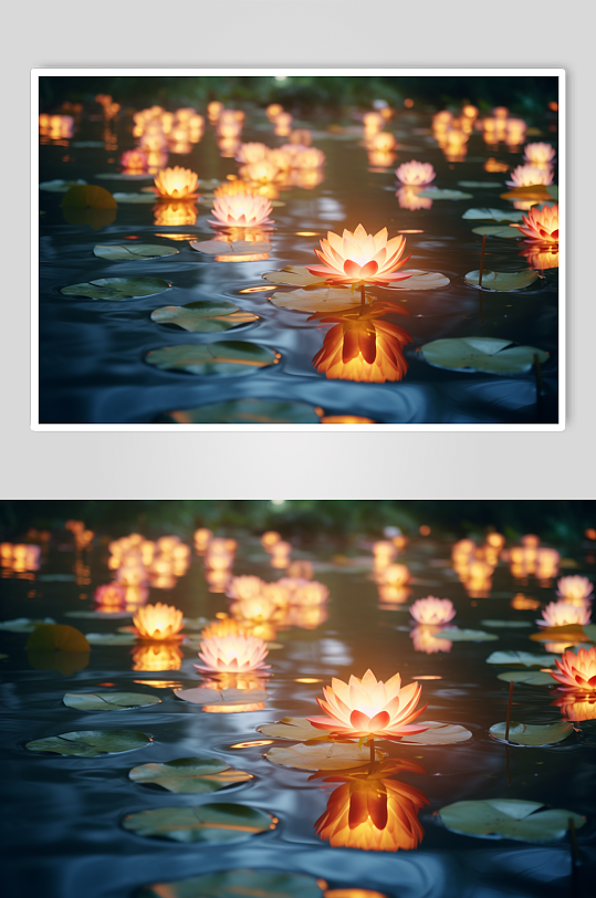 AI数字艺术水上放河灯祈福许愿摄影图