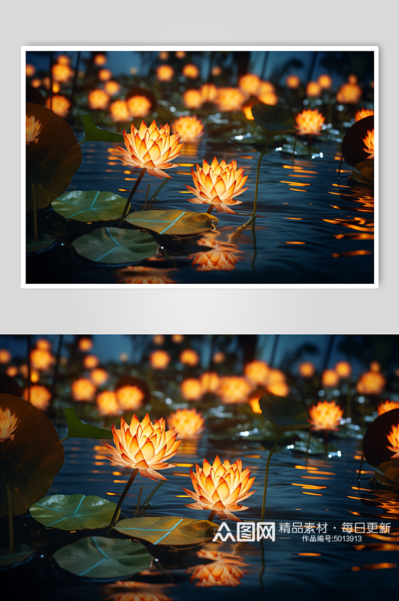 AI数字艺术水上放河灯祈福许愿摄影图素材