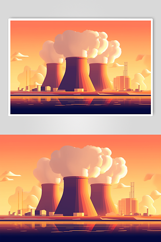 AI数字艺术手绘核电站核反应堆场景插图