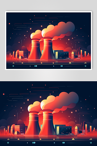AI数字艺术手绘核电站核反应堆场景插图