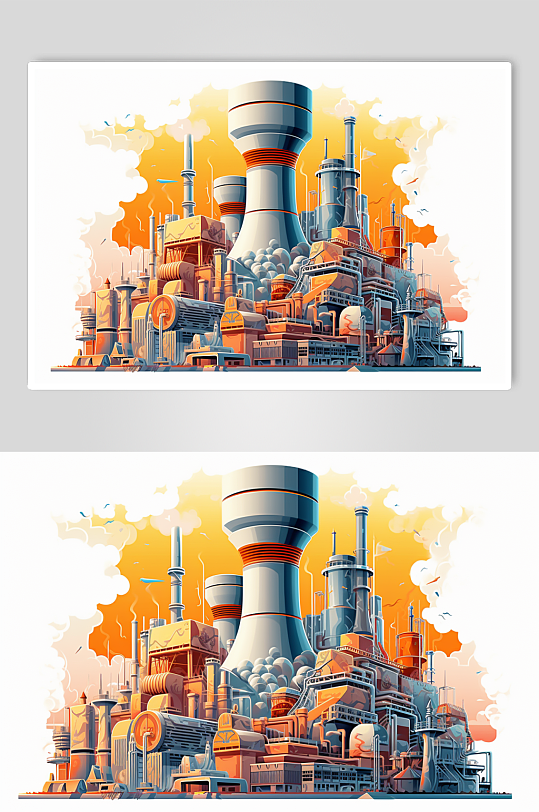 AI数字艺术卡通核电站核反应堆场景插图-众图网