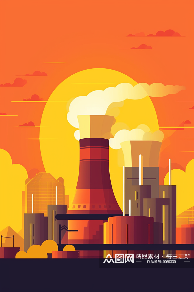 AI数字艺术创意核电站核反应堆场景插图素材